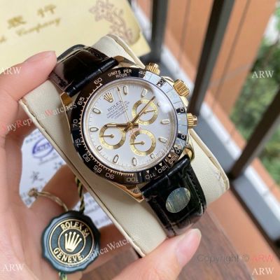 Knock off Rolex Daytona Watch Gold Case Black Ceramic Bezel Men Size